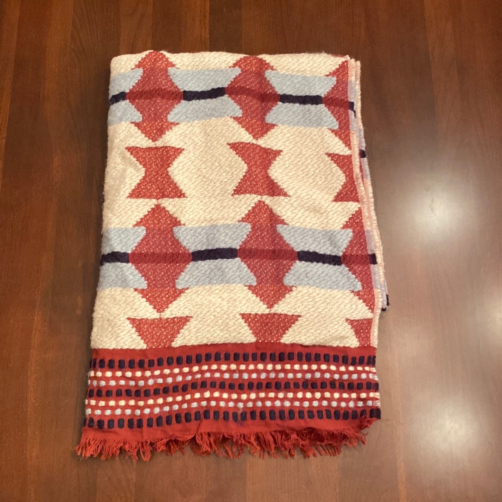 Madewell Cream and Rust Geometric Woven Scarf